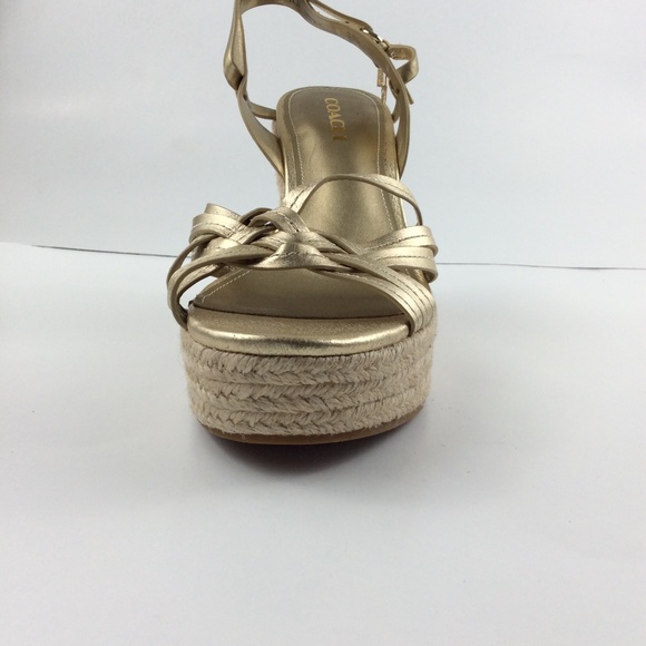 Coacn Dottie Womens Gold Leather Espadrille Wedge - Picture 5 of 8